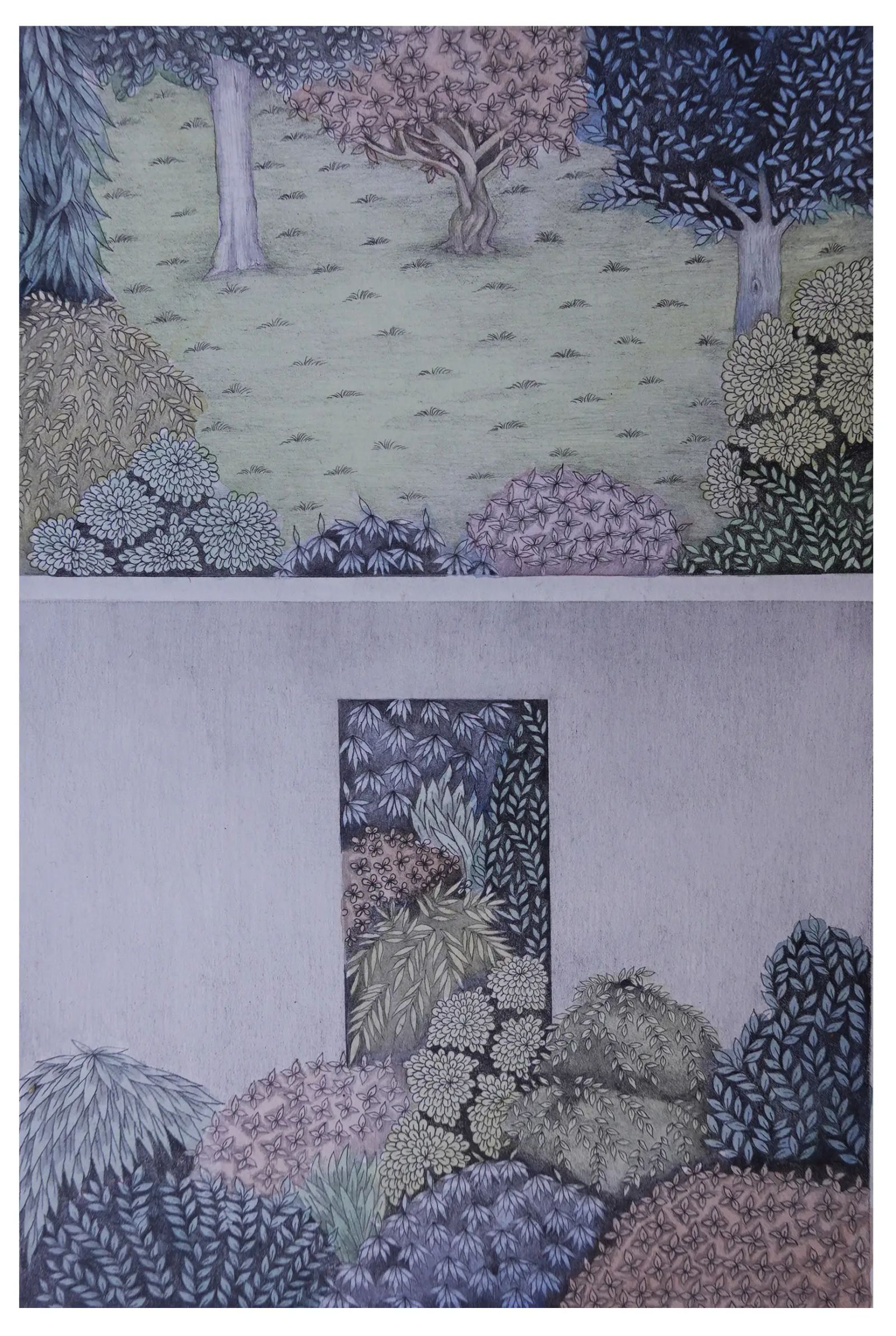 BEAUTY FROM EMPTINESS, Medium; Graphite and watercolor on wasli, Size; 14 Height,7.5 inches width,Year 2021, Artist; Shahid Hassan Boni copy