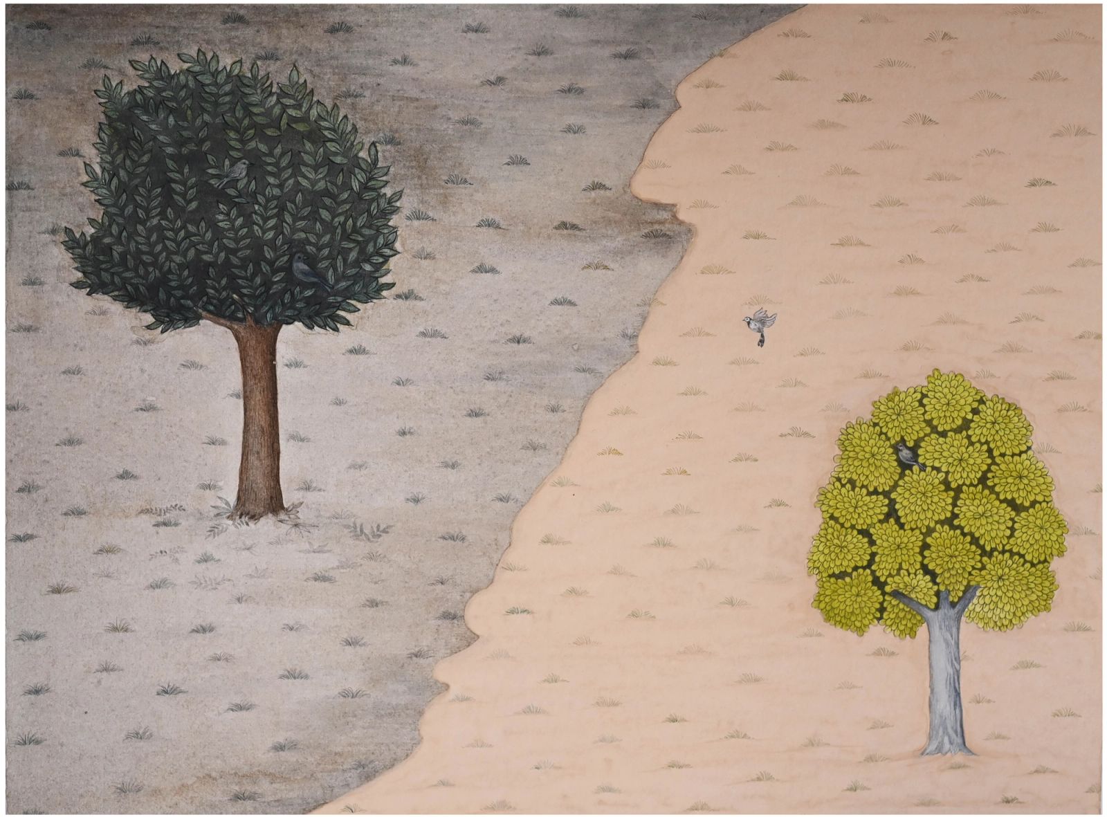 PARALLEL WORLDS, Medium; Gouache on wasli,Size; 8 inches height,11 inches width, Year; 2022, Artist; Shahid Hassan Boni