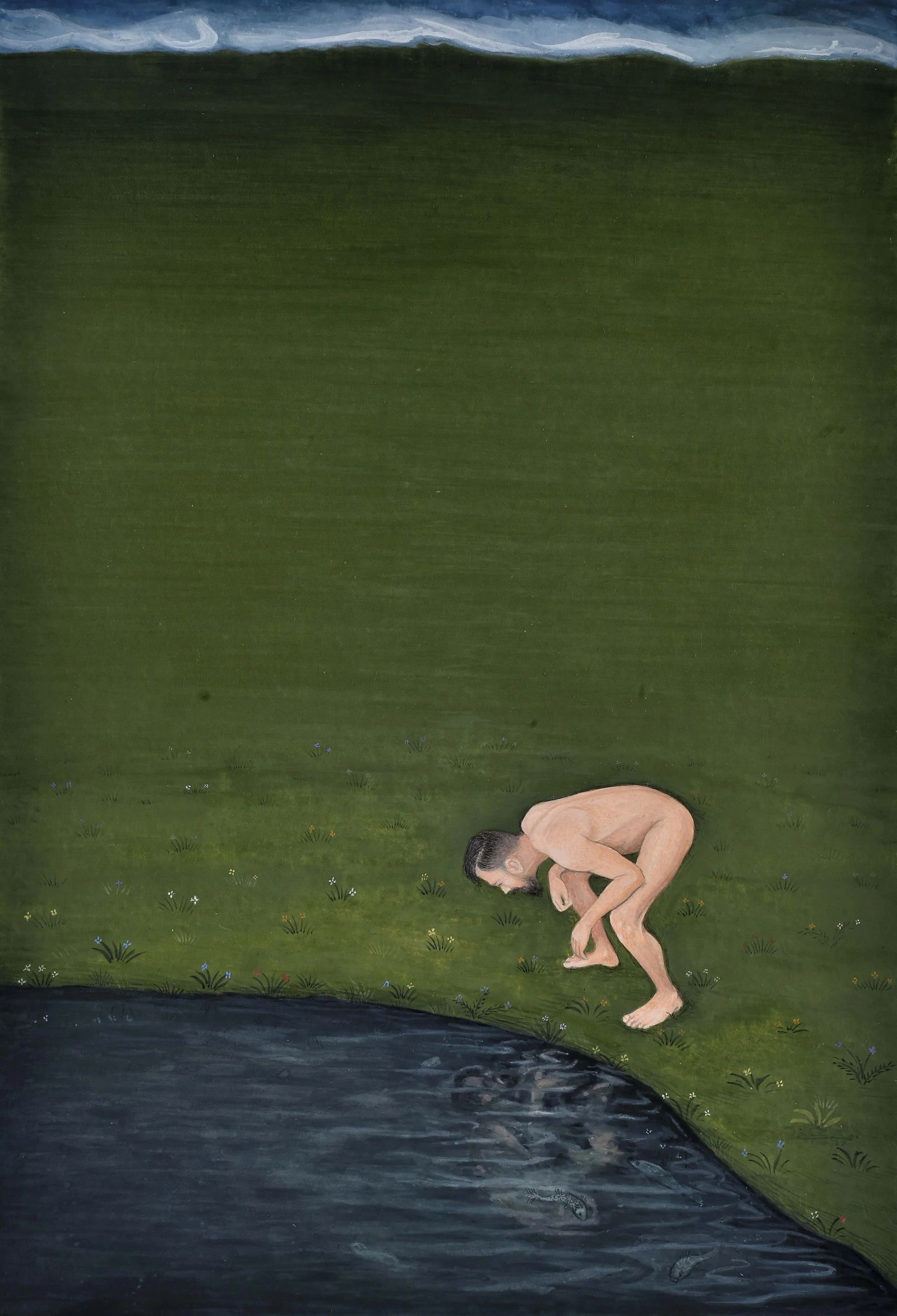 INTROSPECTION,Medium; Gouache on wasli, Size 11 inches by 7 inches, Year 2023, Artist; Shahid Hassan Boni