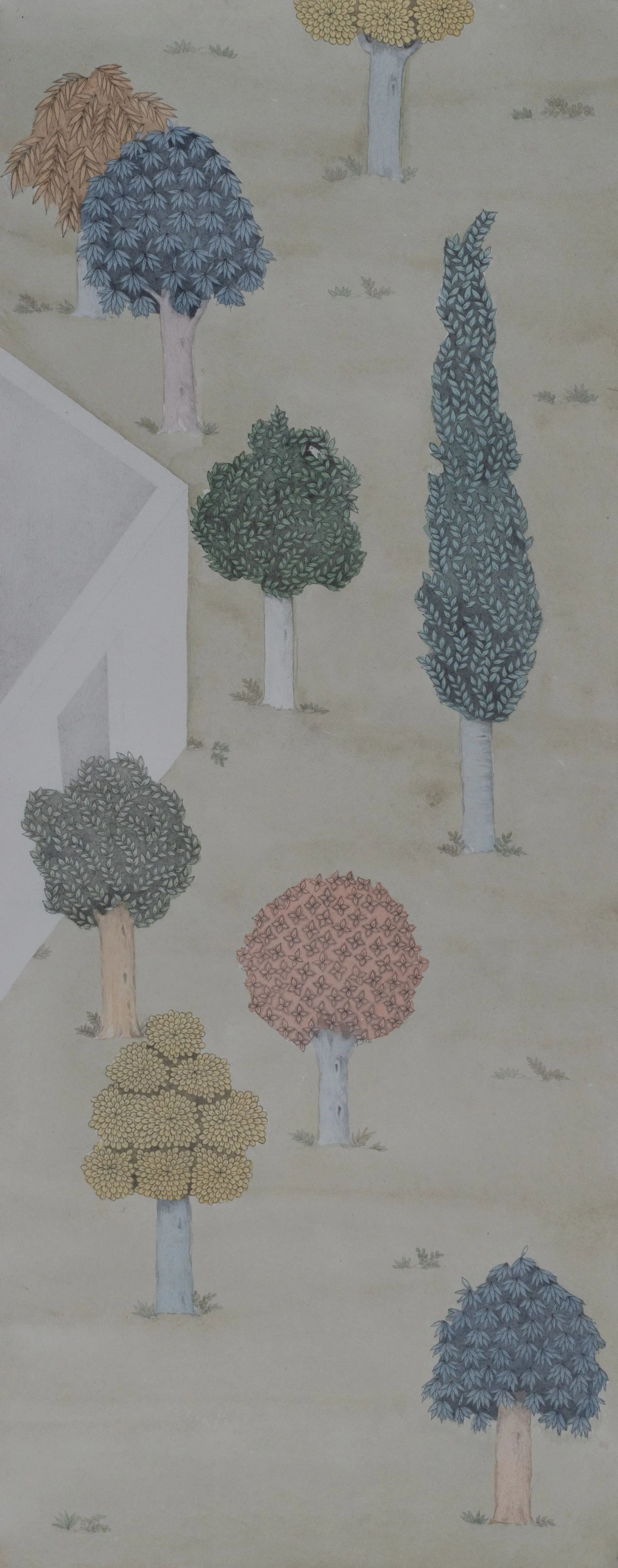 CORNERED IN MY GARDEN, Medium; Graphite and watercolor on paper, Size; 20inches height 9 inches width, Year; 2022,, Artist; Shahid Hassan Boni copy