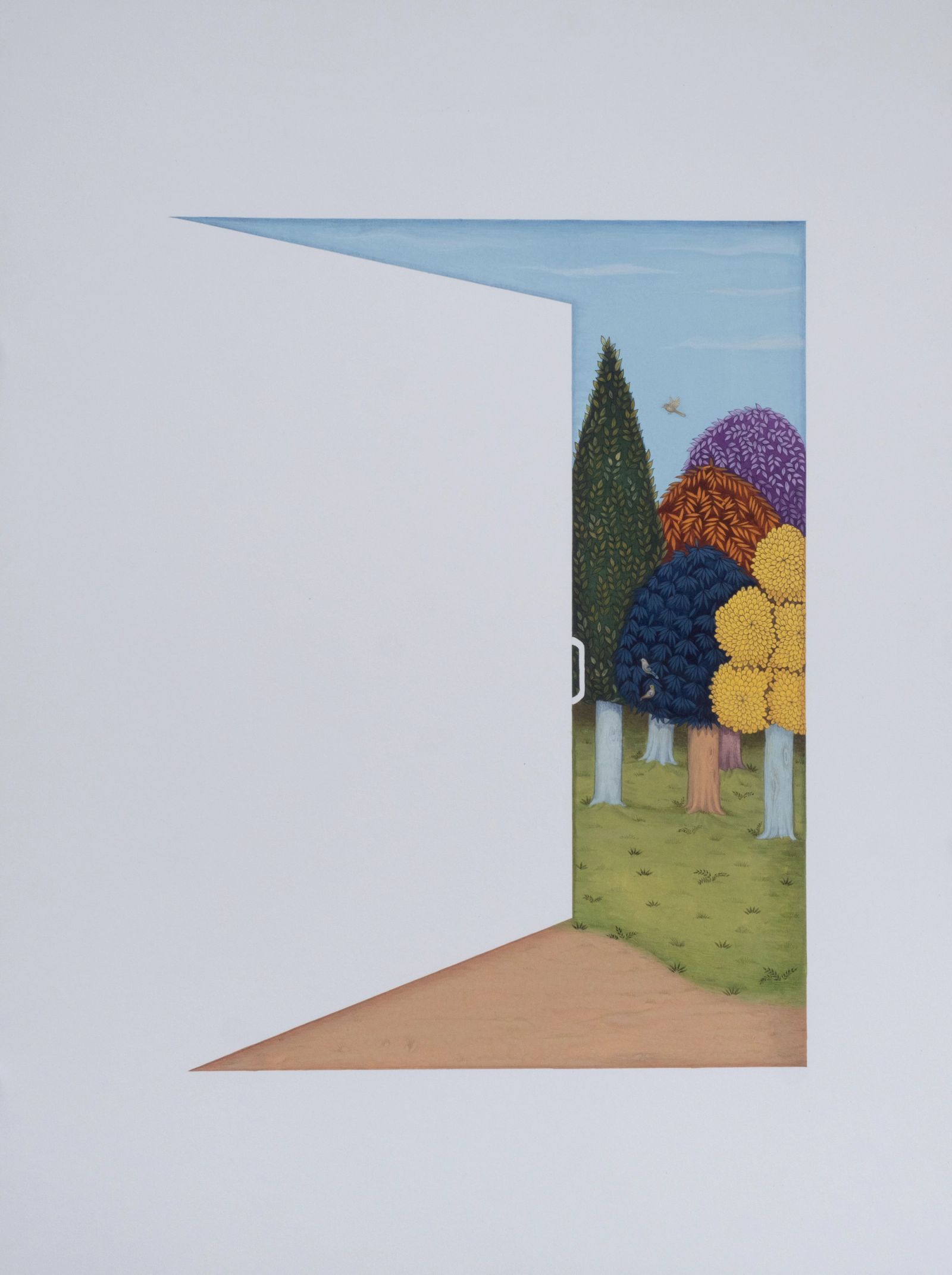 Peeking Through The Void, Medium; Gouache on Wasli, Size 20 inches by 30 inches, Year; 2022, Artist; Shahid Hassan Boni