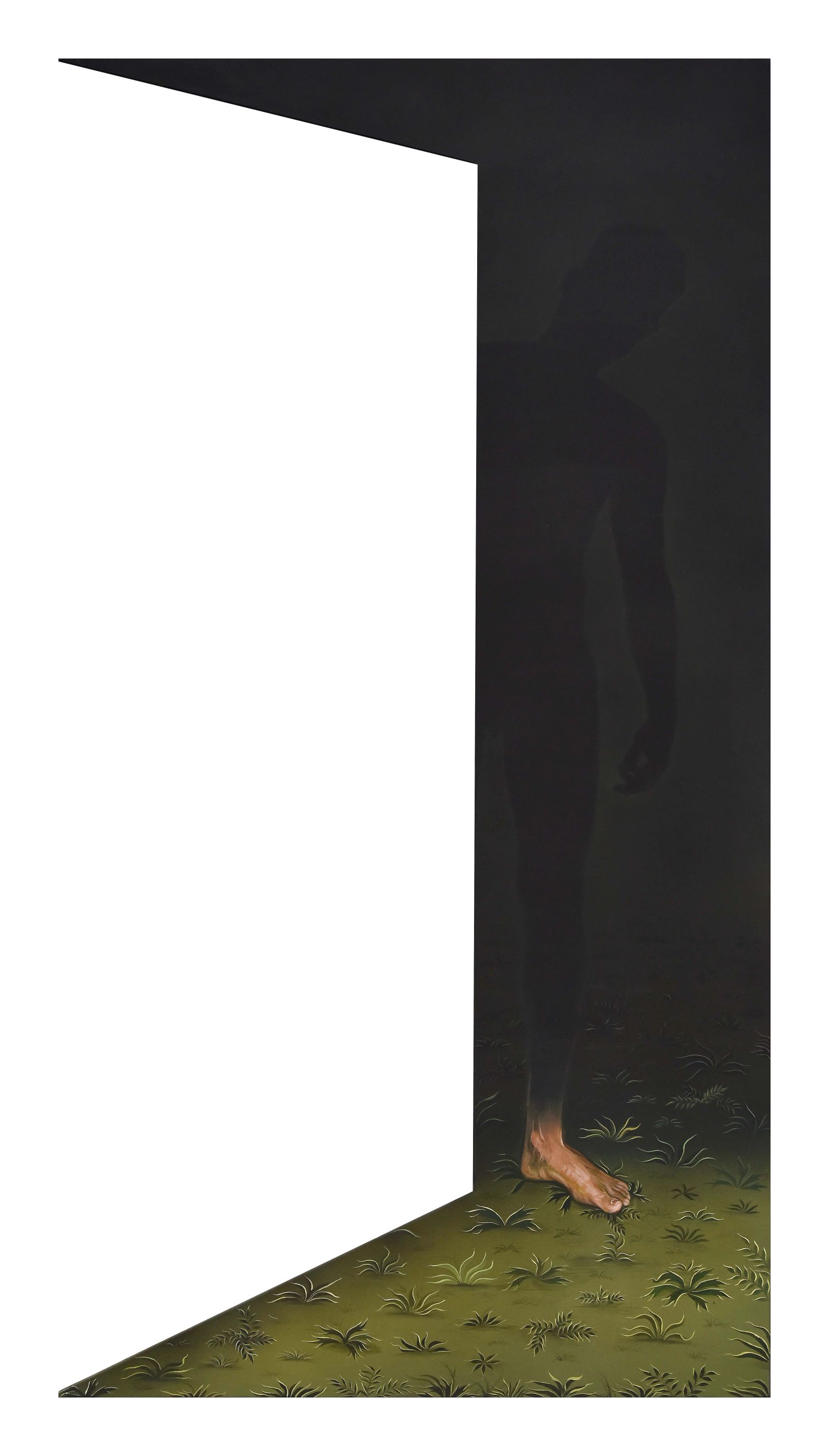 EPHEMERAL ENCOUNTERS, Medium; Acrylics on canvus, Size;78 inches height, 36 inche width, Year 2023, Artist; Shahid Hassan Boni copy