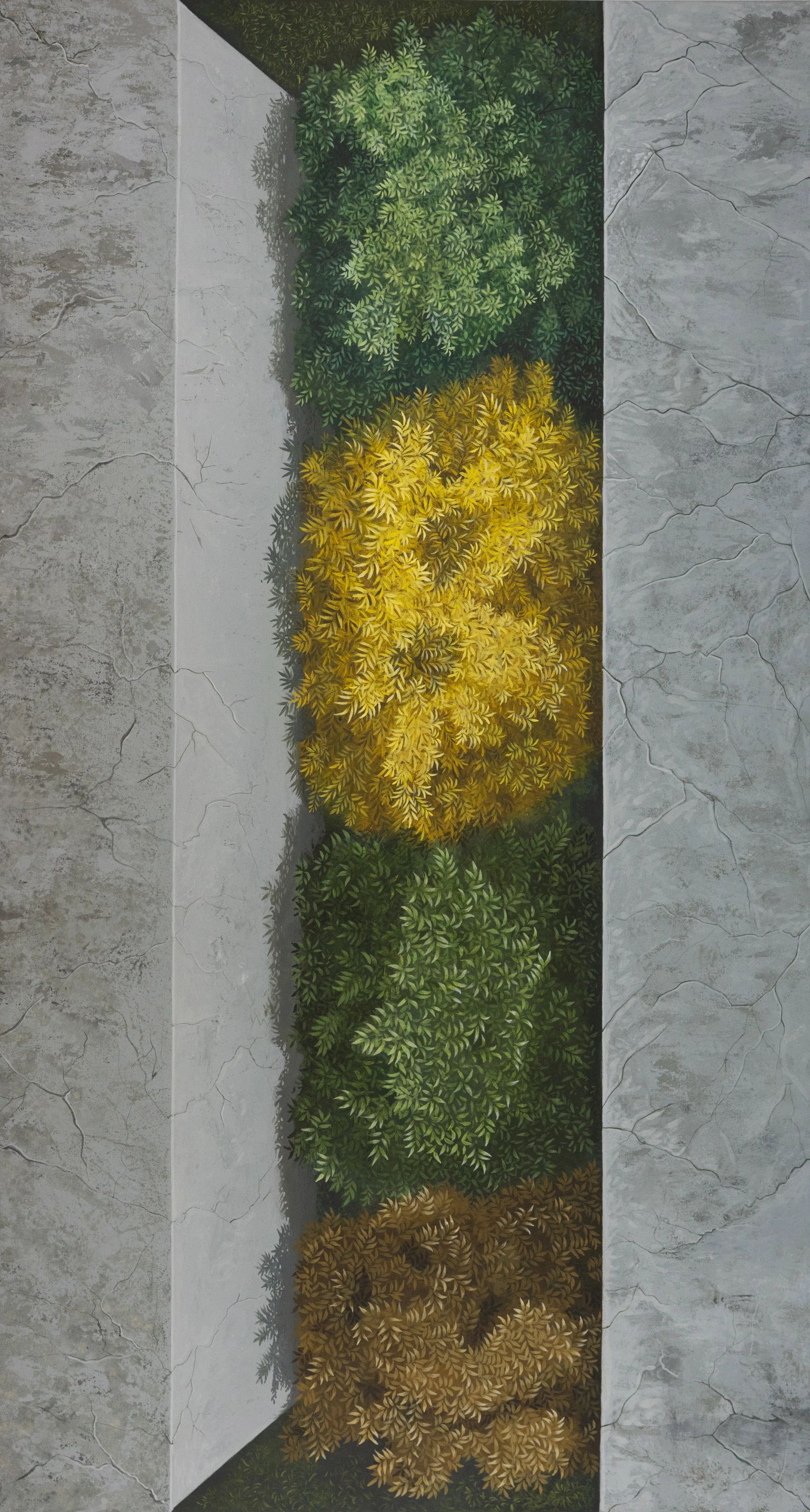 TOP VIEW, Medium; Acrylics on Canvus, Size; 124.5 cm height, 68 cm width, Artist; Shahid Hassan Boni, Year; 2024