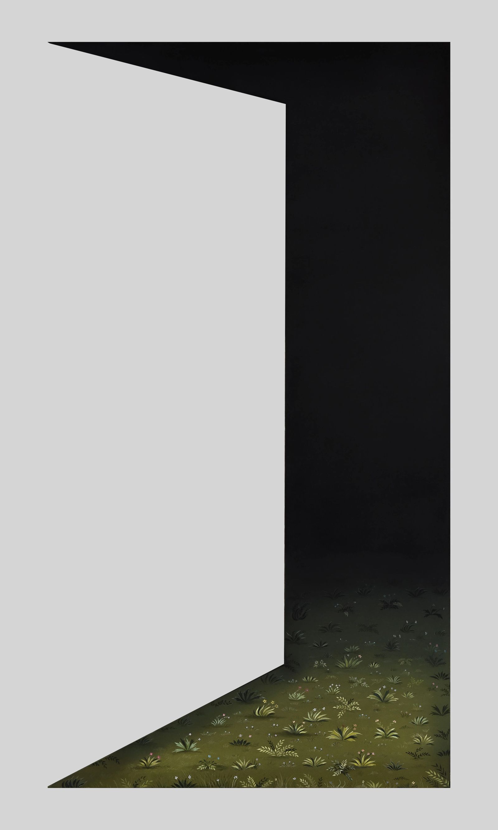 BEGINNINGS, Medium; acrylics on canvus, size; 72inches height by 36 inches width. Year; 2023 Artist; Shahid Hassan Boni