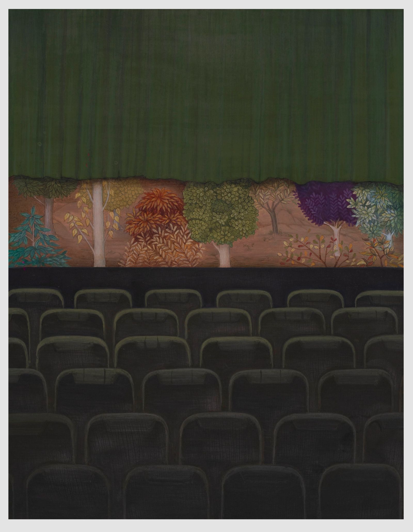 THE THEATRE. Medium Gouche on wasli, size 23cm x 18cm Year 2021 Artist. Shahid Hassan Boni copy