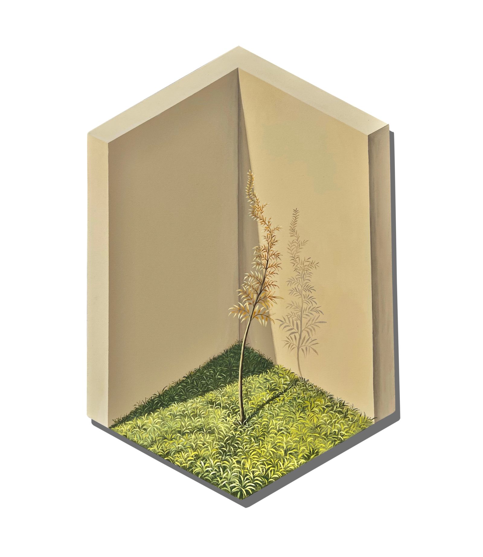 lIT CORNER II, Medium; Acrylics on canvus, Size;36 inches height, 24 inche width, Year 2025, Artist; Shahid Hassan Boni