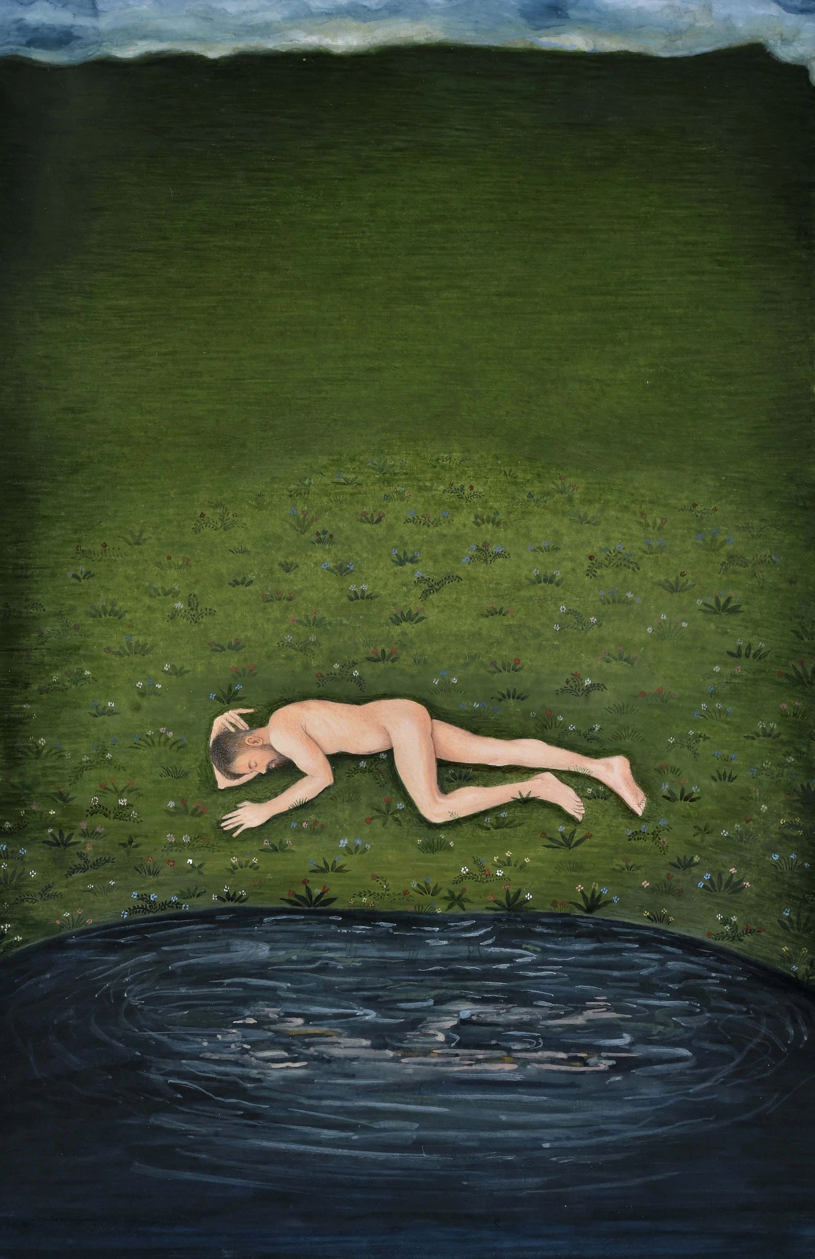 REFLECTION Medium; Gouache on wasli, Size 11 inches height, 6 inches width, Year 2023, Artist; Shahid Hassan Boni copy