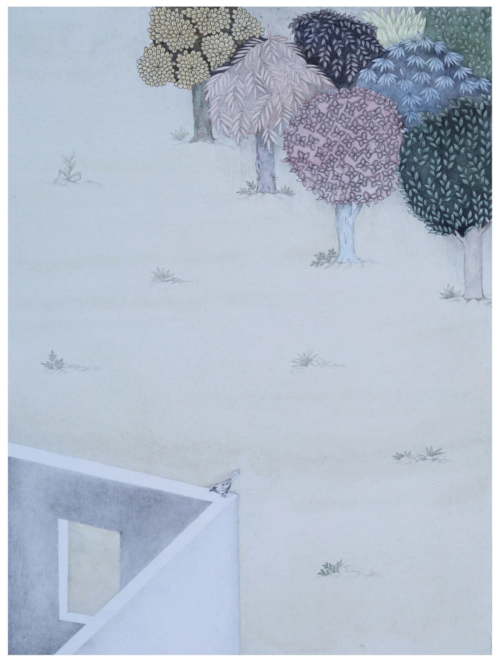 GAZING INSIDE, Medium Graphite and water color on wasli, size 11.5 inches height 8.5 inches width, Year; 2021, Artist; Shahid Hassan Boni copy