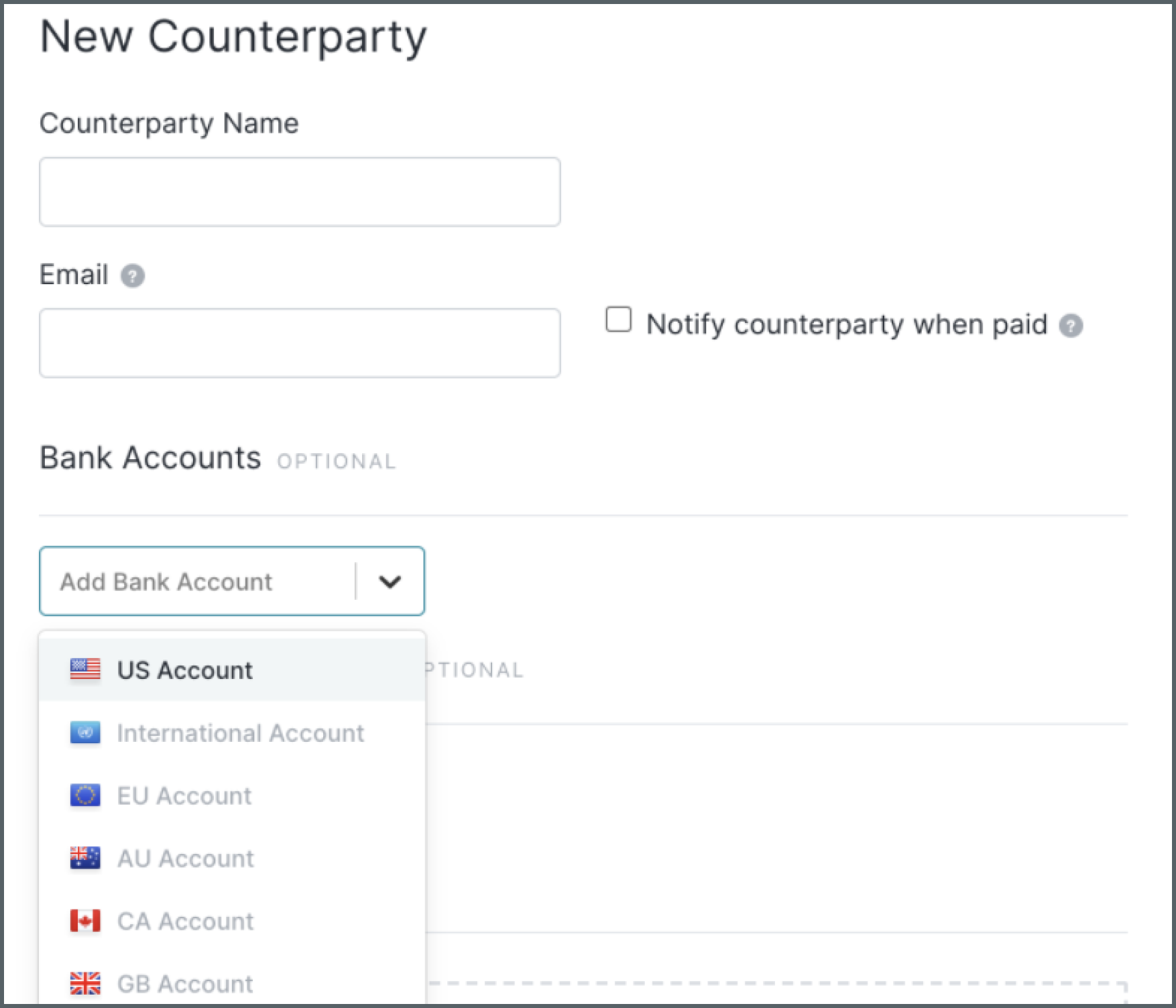 Screen: New Counterparty