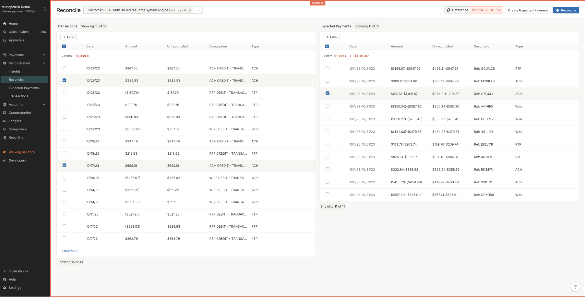 Side-by-side reconciliation in Modern Treasury's new UI