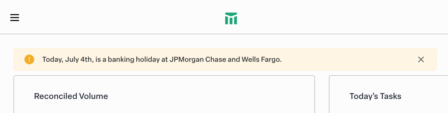 Image of Modern Treasury's banking holiday banner