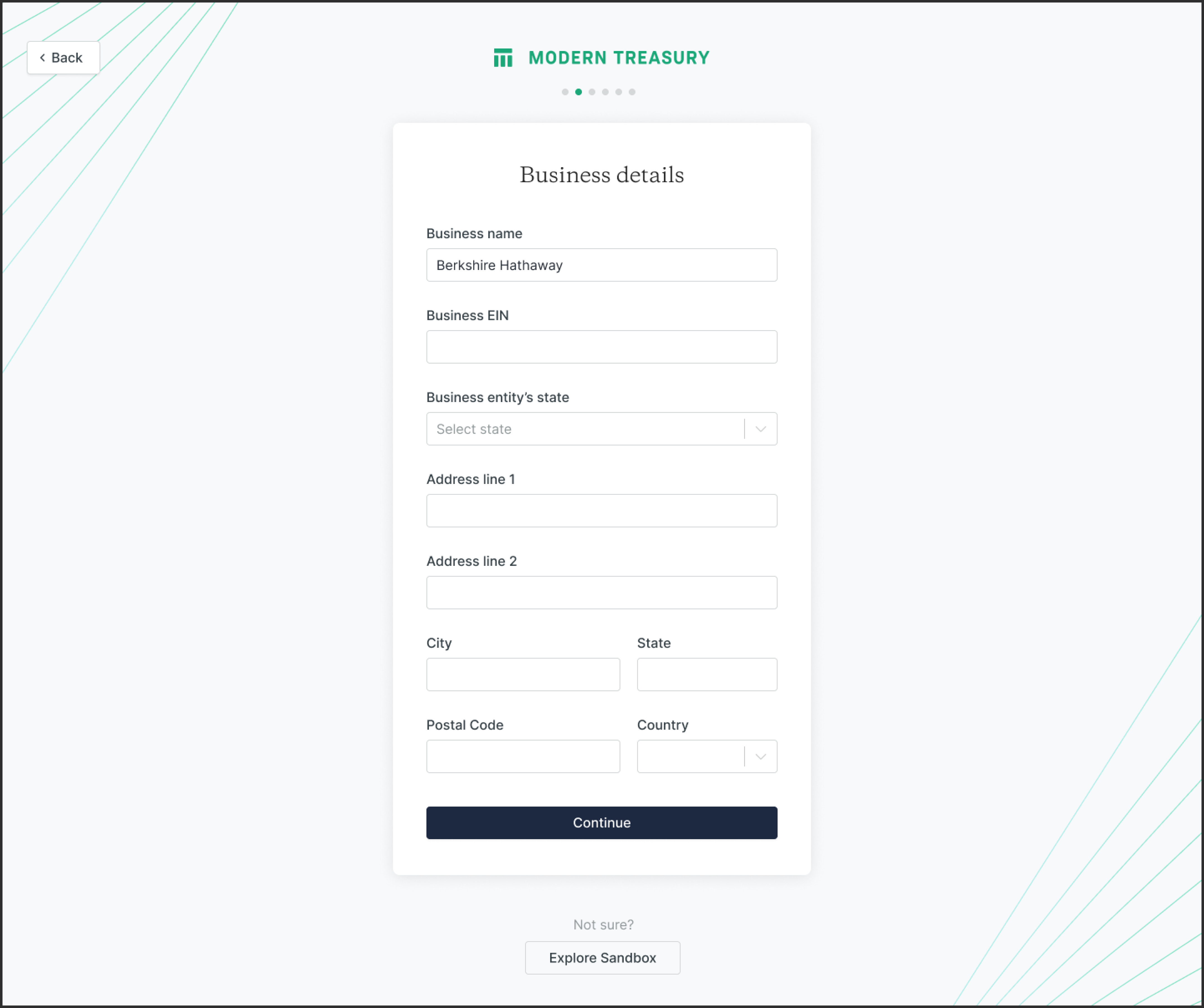 Screen: Add business details