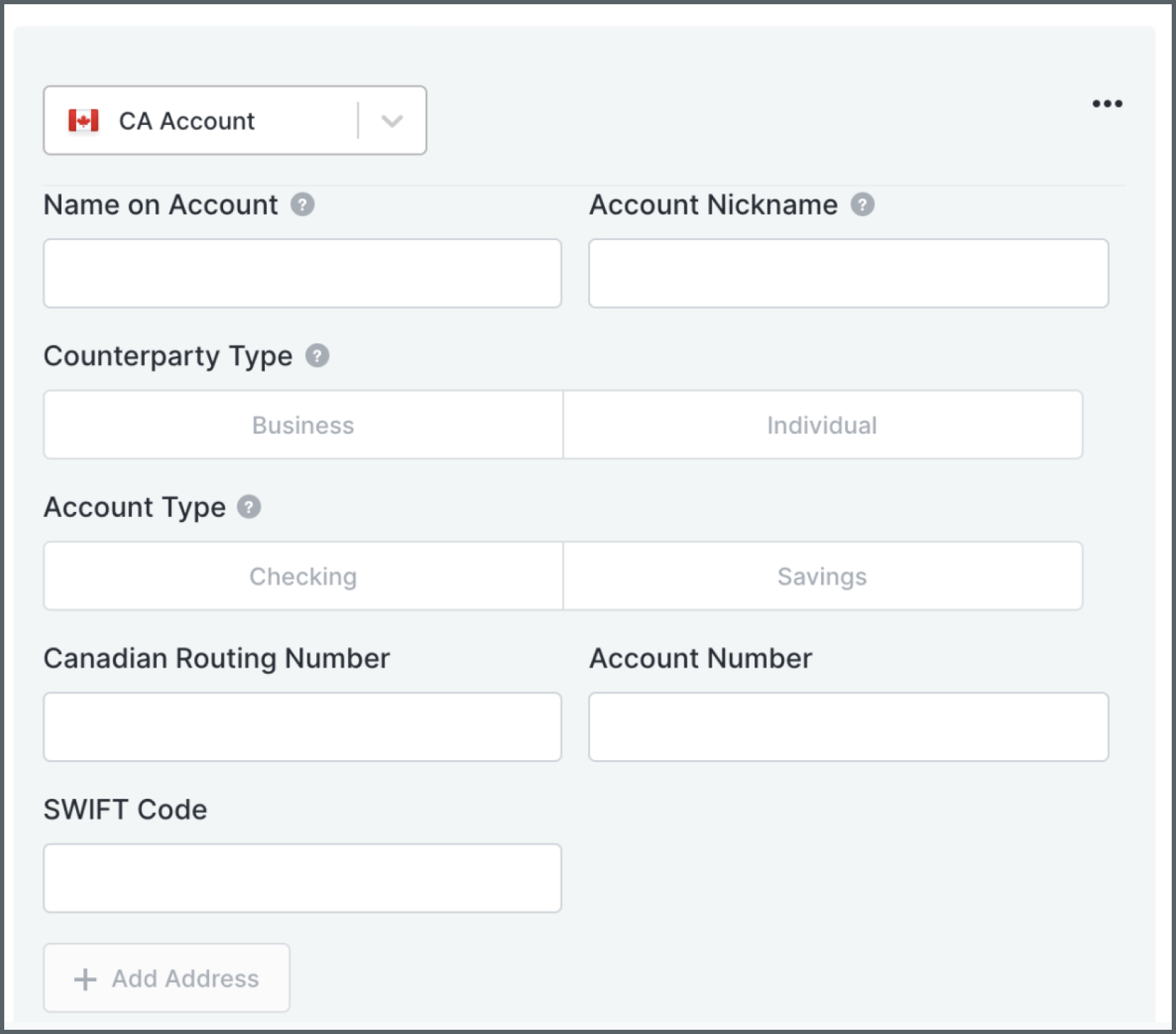 Screen: Create new counterparty