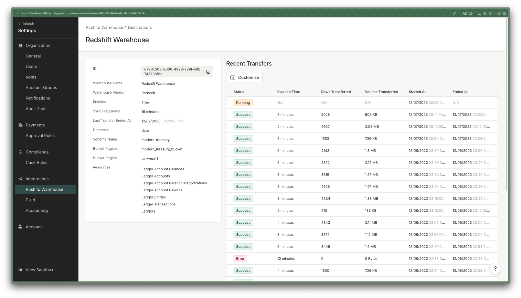 Push to warehouse panel