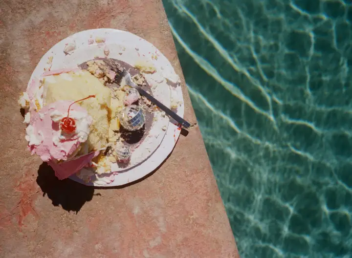 Cake slice by the pool