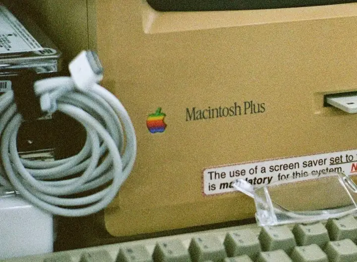 Close up image of old Mac computer