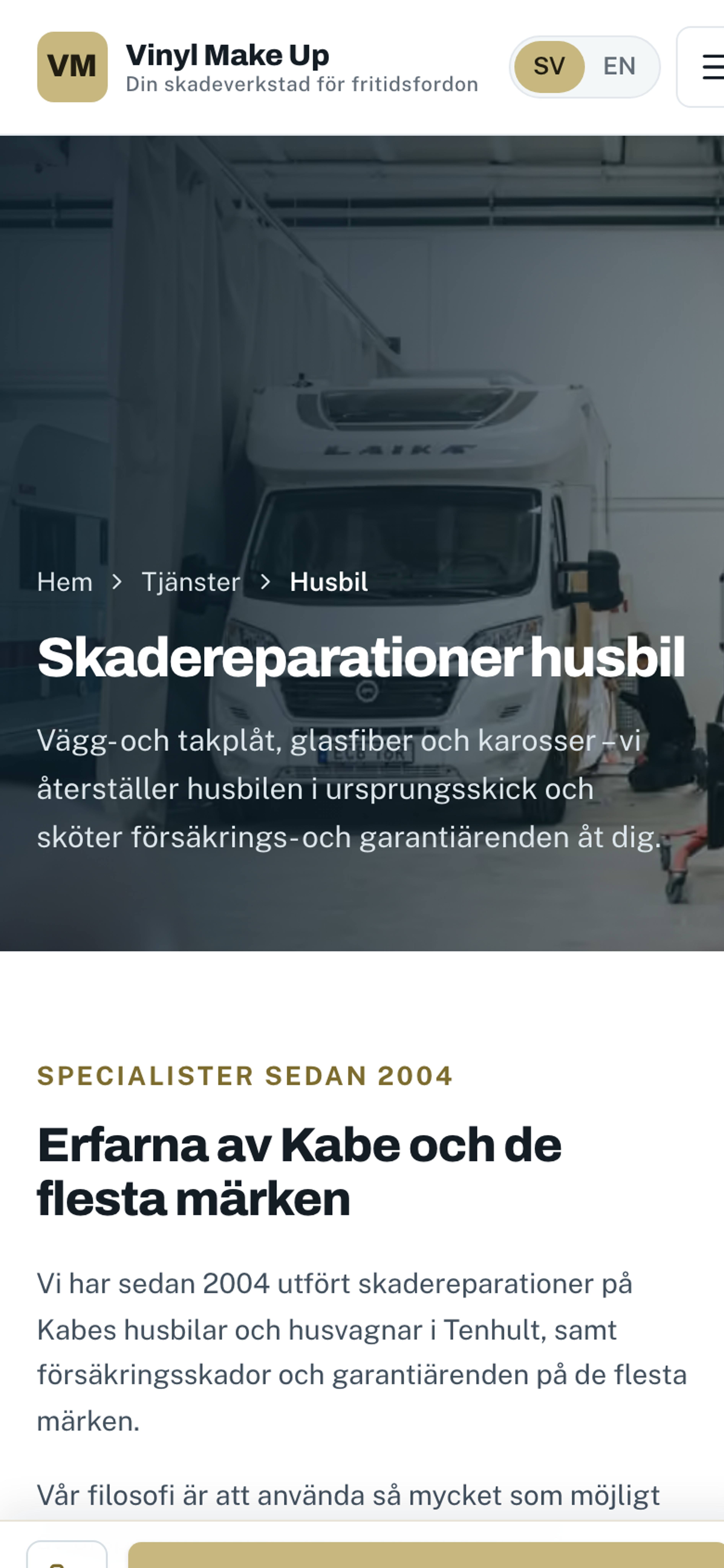 Skadereparationer husbil i mobilen