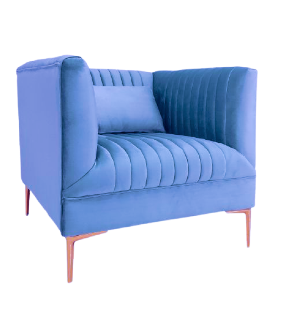 Stylish Golden Metal Legs Mint Blue Fabric Velvet Sofa Leisure Armchair