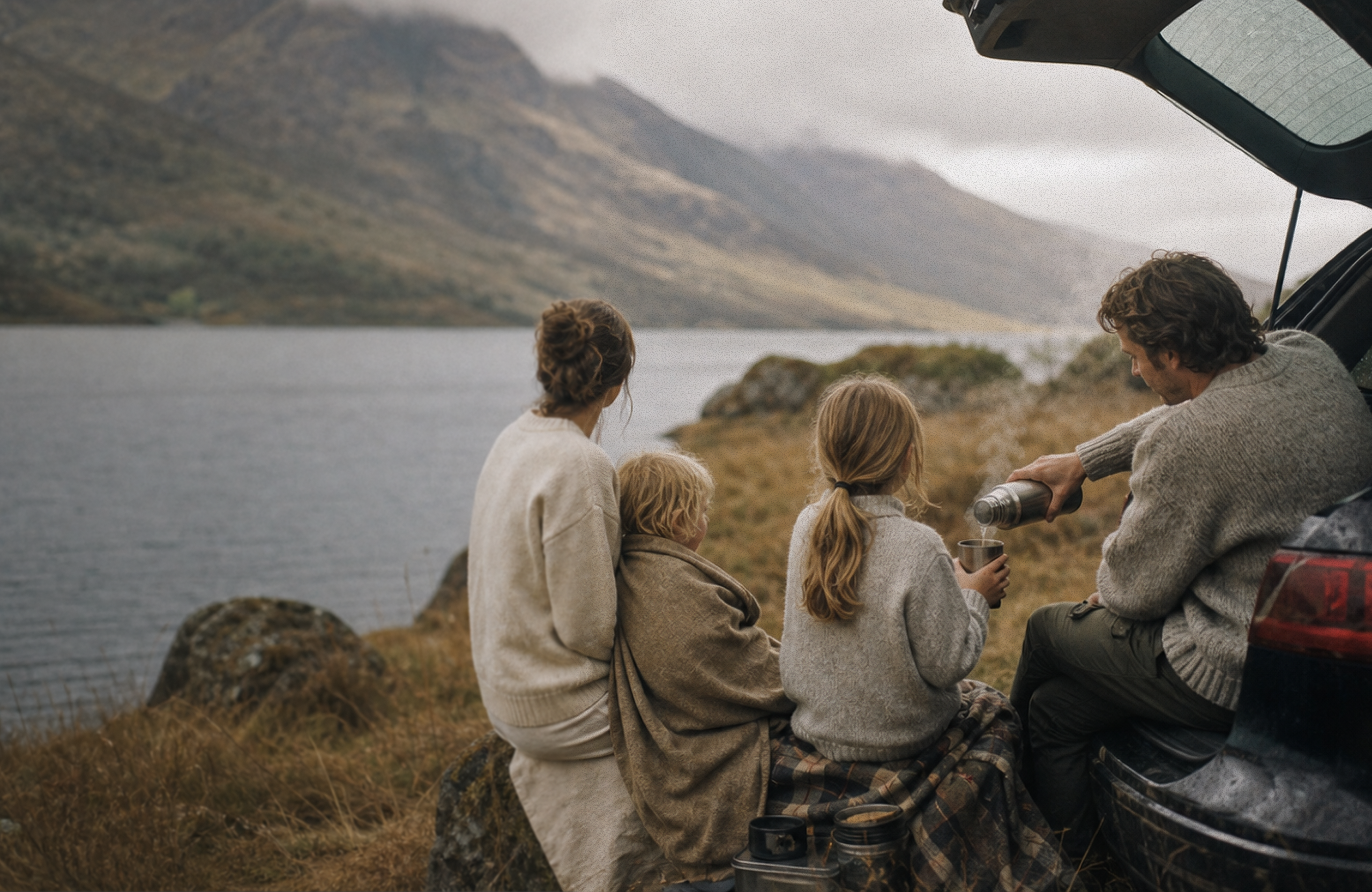 Familj på camping