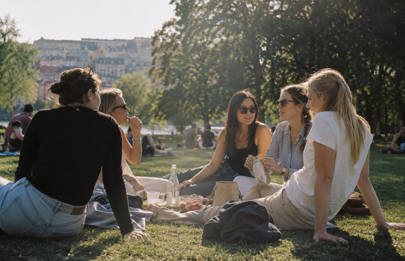Personer som har picknick i en park