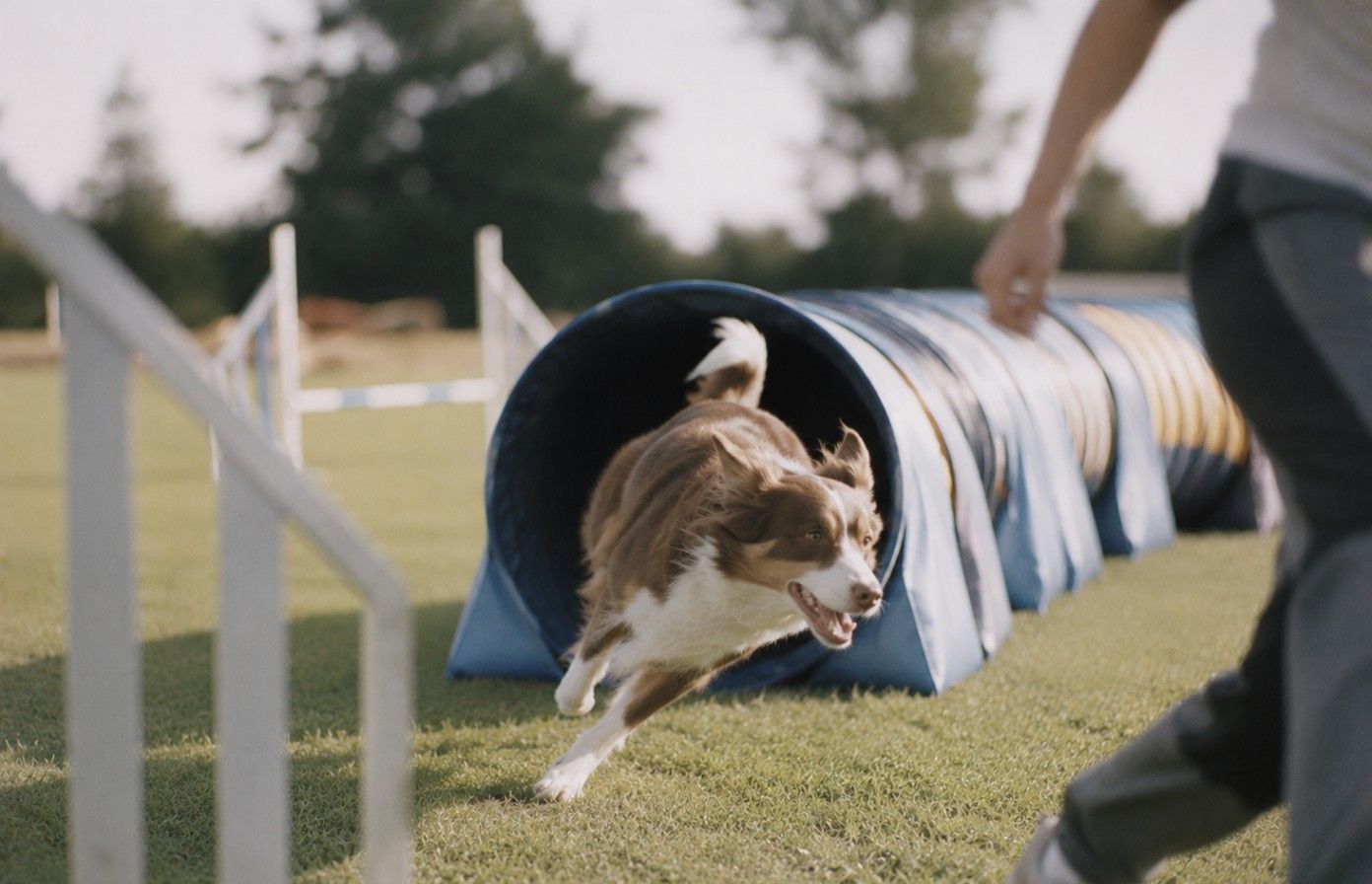 En hund som springer agility