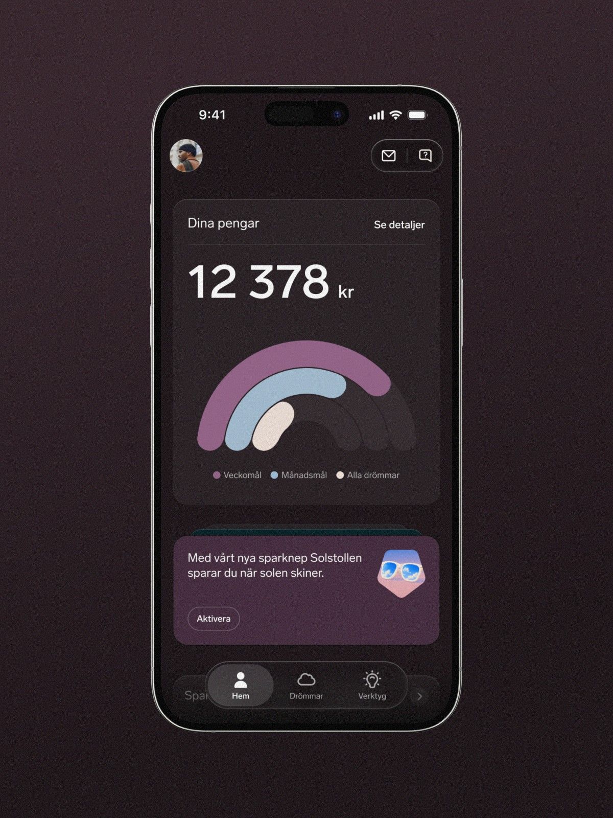 En iphone med Dreams app skärm