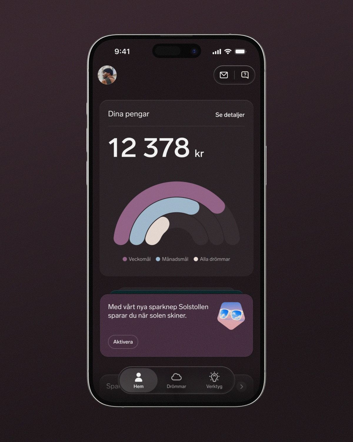 En iphone med Dreams app skärm