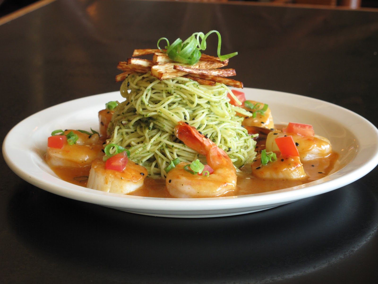 Shrimp and pasta dish at Cafe Pesto in Hilo