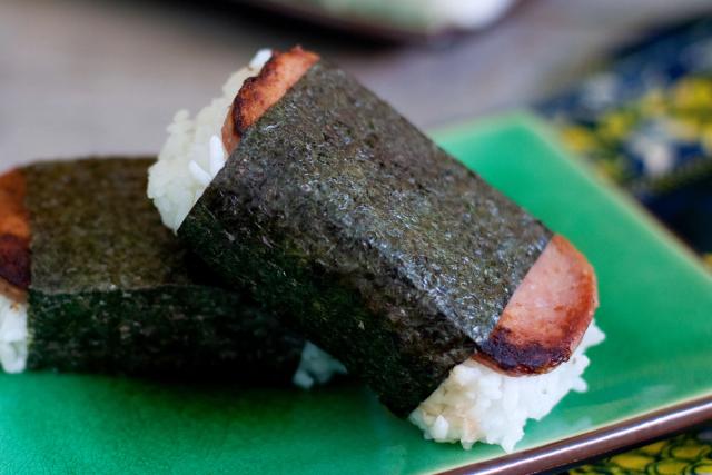 two pieces of Hawaiian musubi