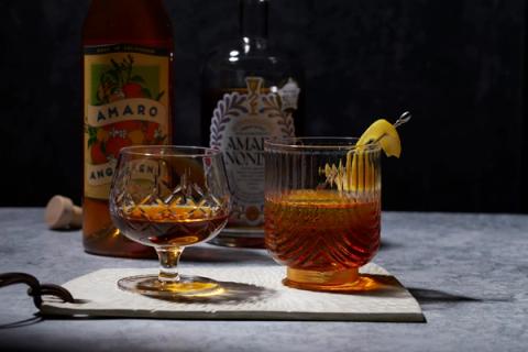 cocktails artfully arranged on a table