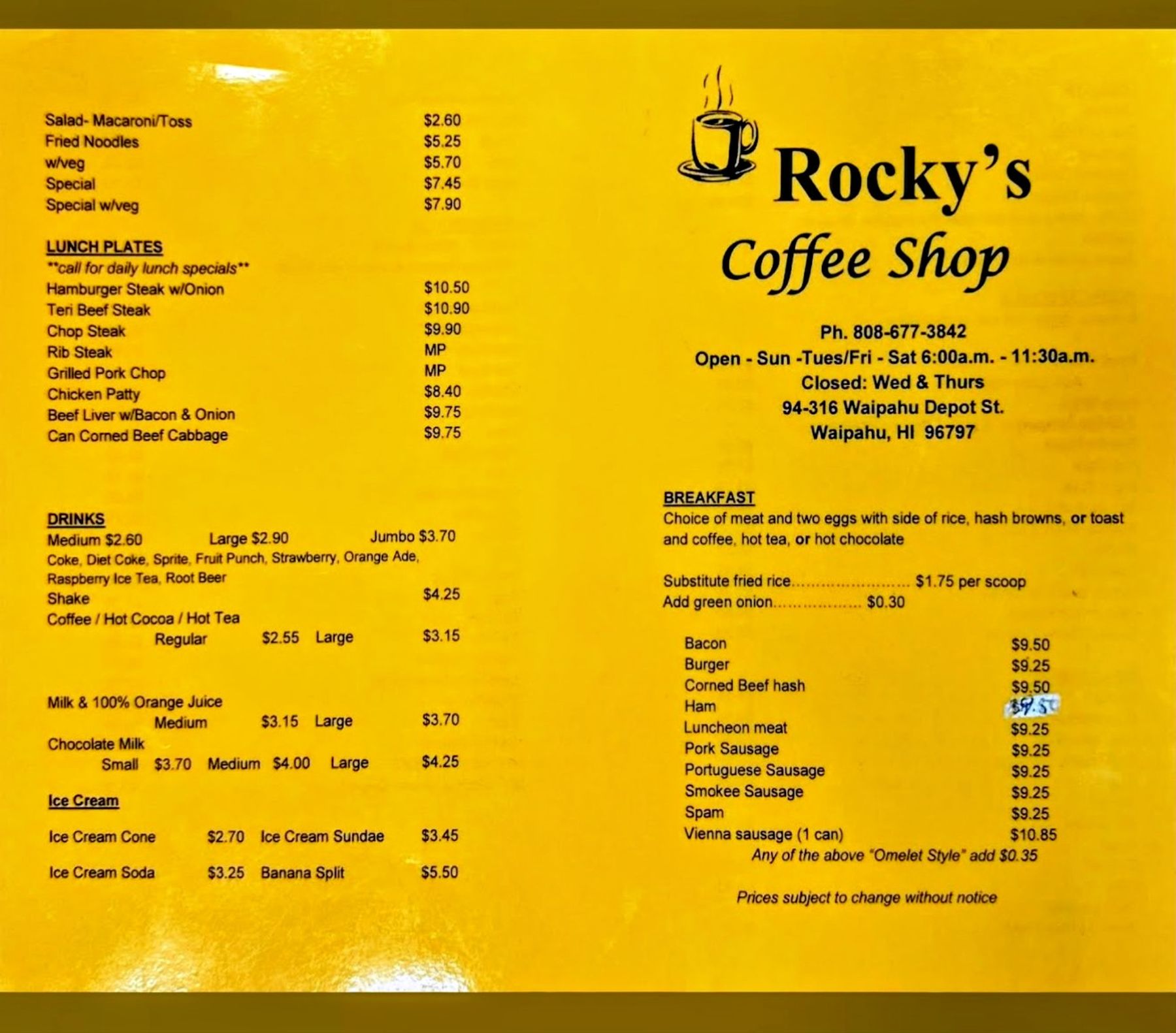 Photo 2 of Rocky's Coffee Shop in Waipahu & Kunia, Oahu
