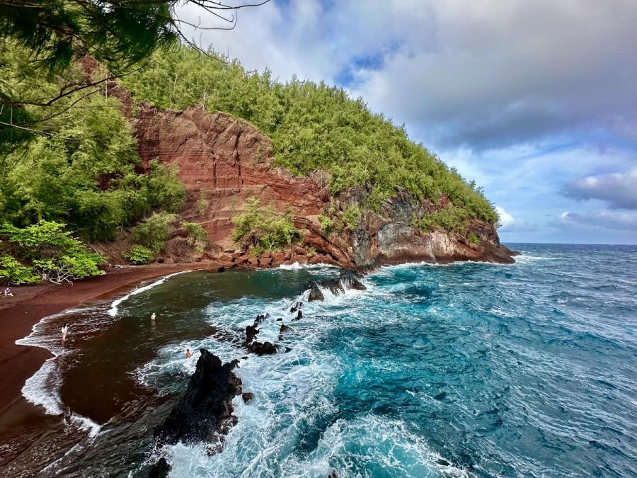 Photo 1 of Kaihalulu Red Sand Beach in Hāna, Maui