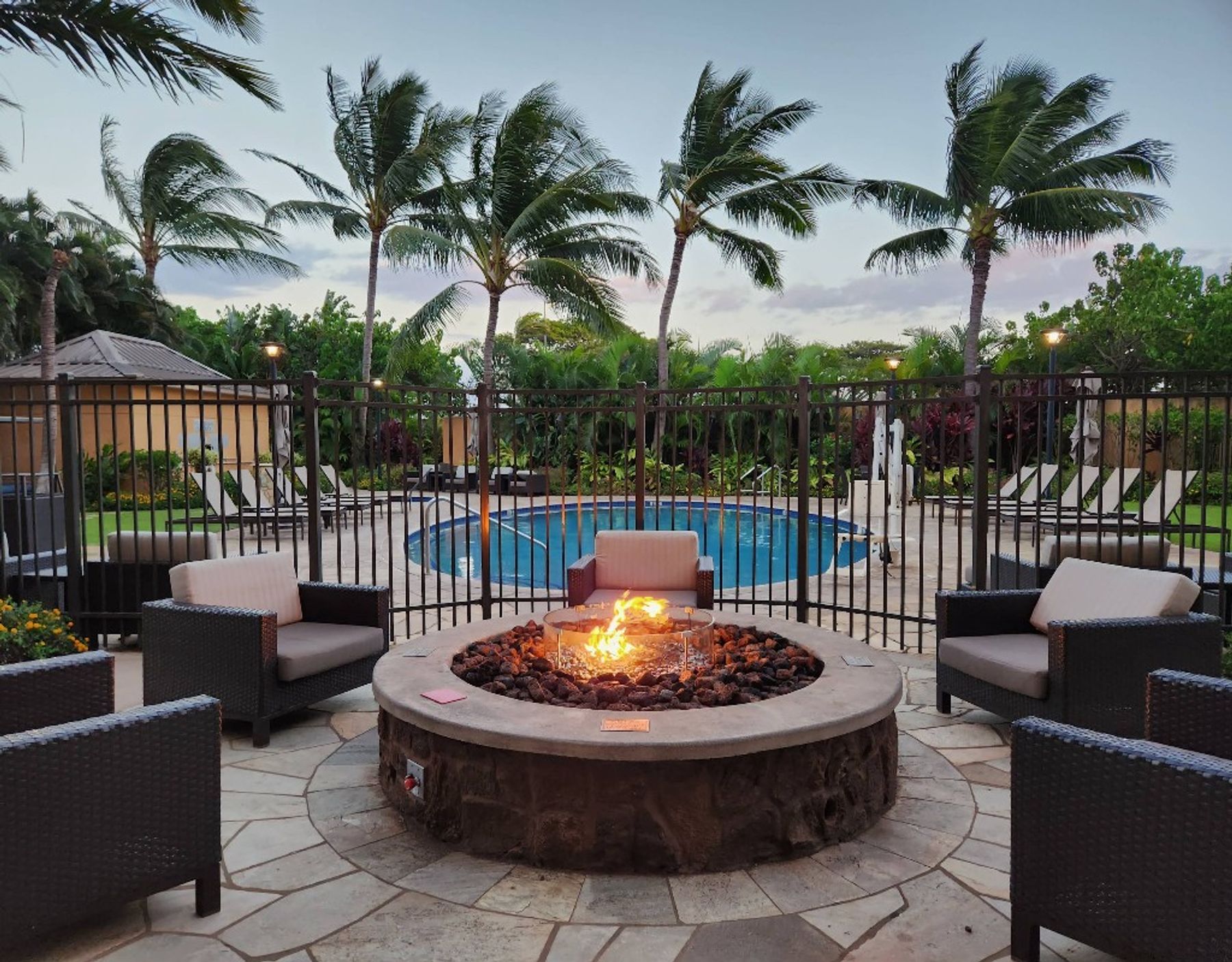 firepit and pool area at the Courtyard by Marriott