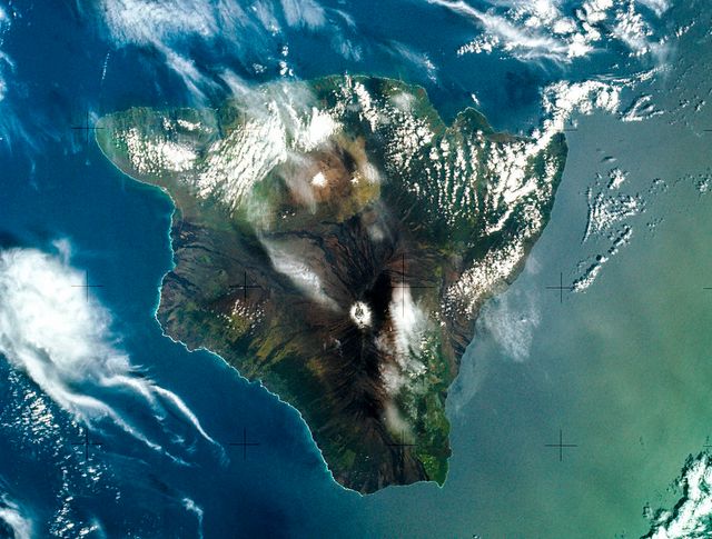 Big Island view from space showing typical cloud formations.