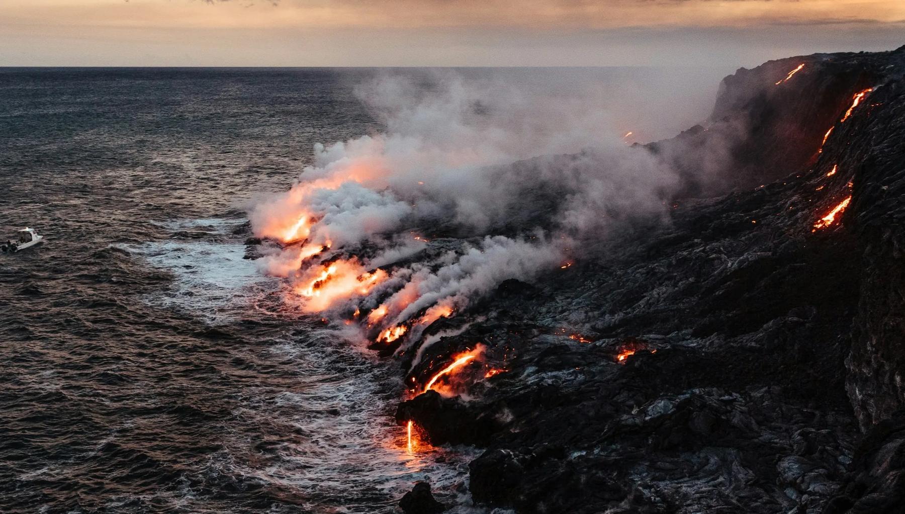 lava meets the coast in Volcanoes National Park