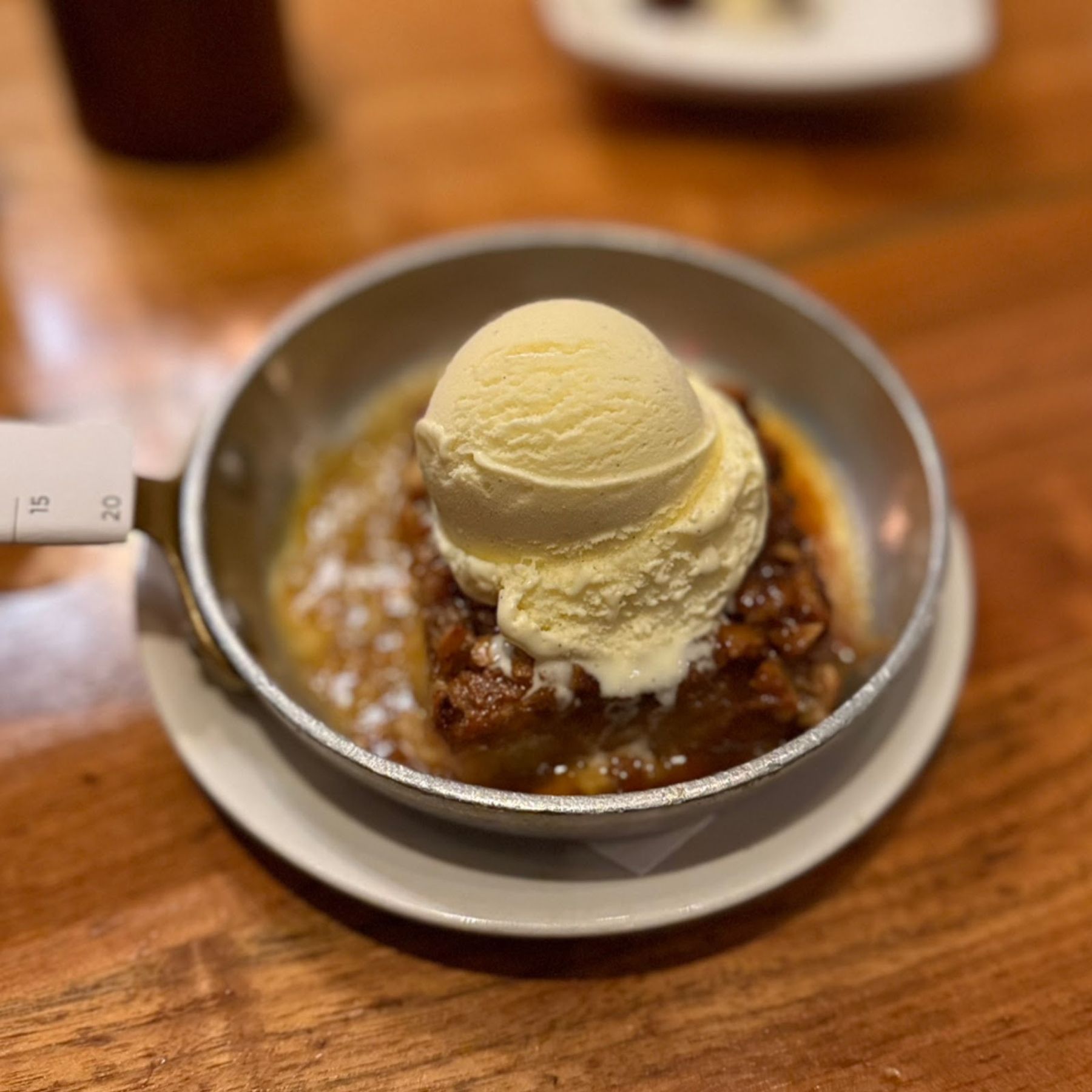 A warm dessert topped with vanilla ice cream at Merriman's Honolulu.