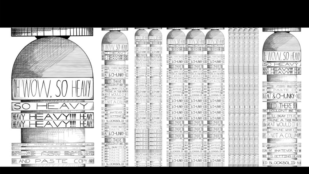 A column system developed from chance operation, which forms the underlying basis for the architectural language of Catford Palace and The Construction Centre