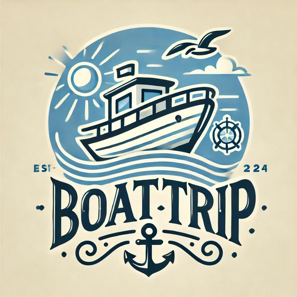 Boat Trip illustration with a boat, seagull and anchor.