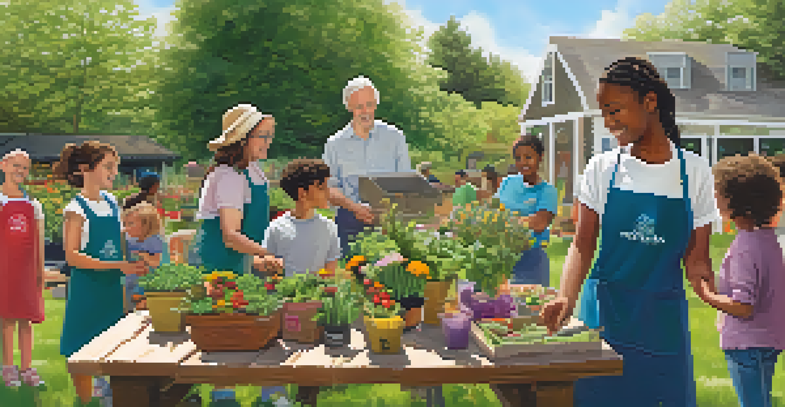A diverse group of people participating in a gardening workshop, learning about composting in a lush community garden.