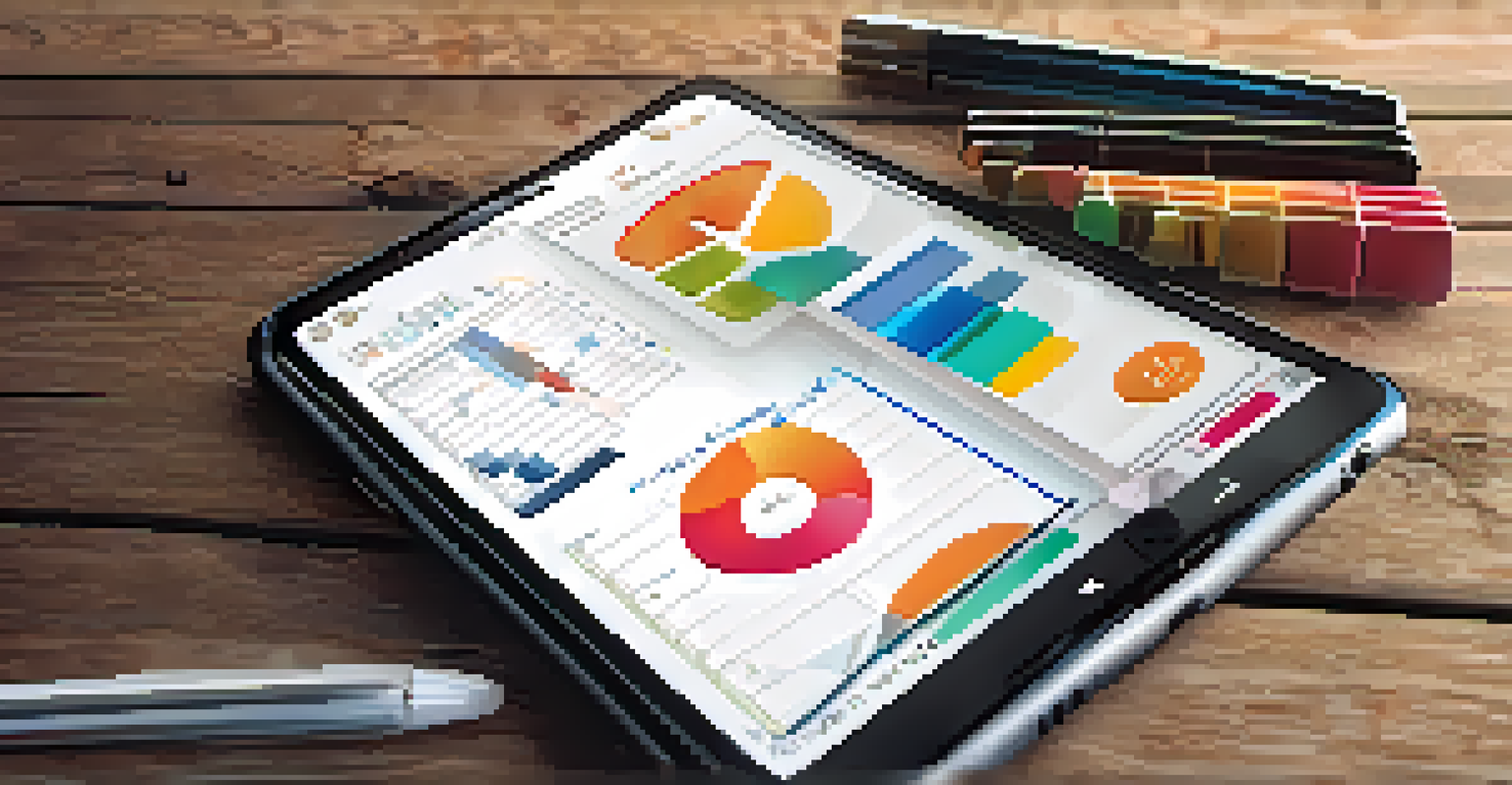 A close-up of a smartphone showing a mood tracking app with graphs, placed on a wooden table next to a notebook and pen.