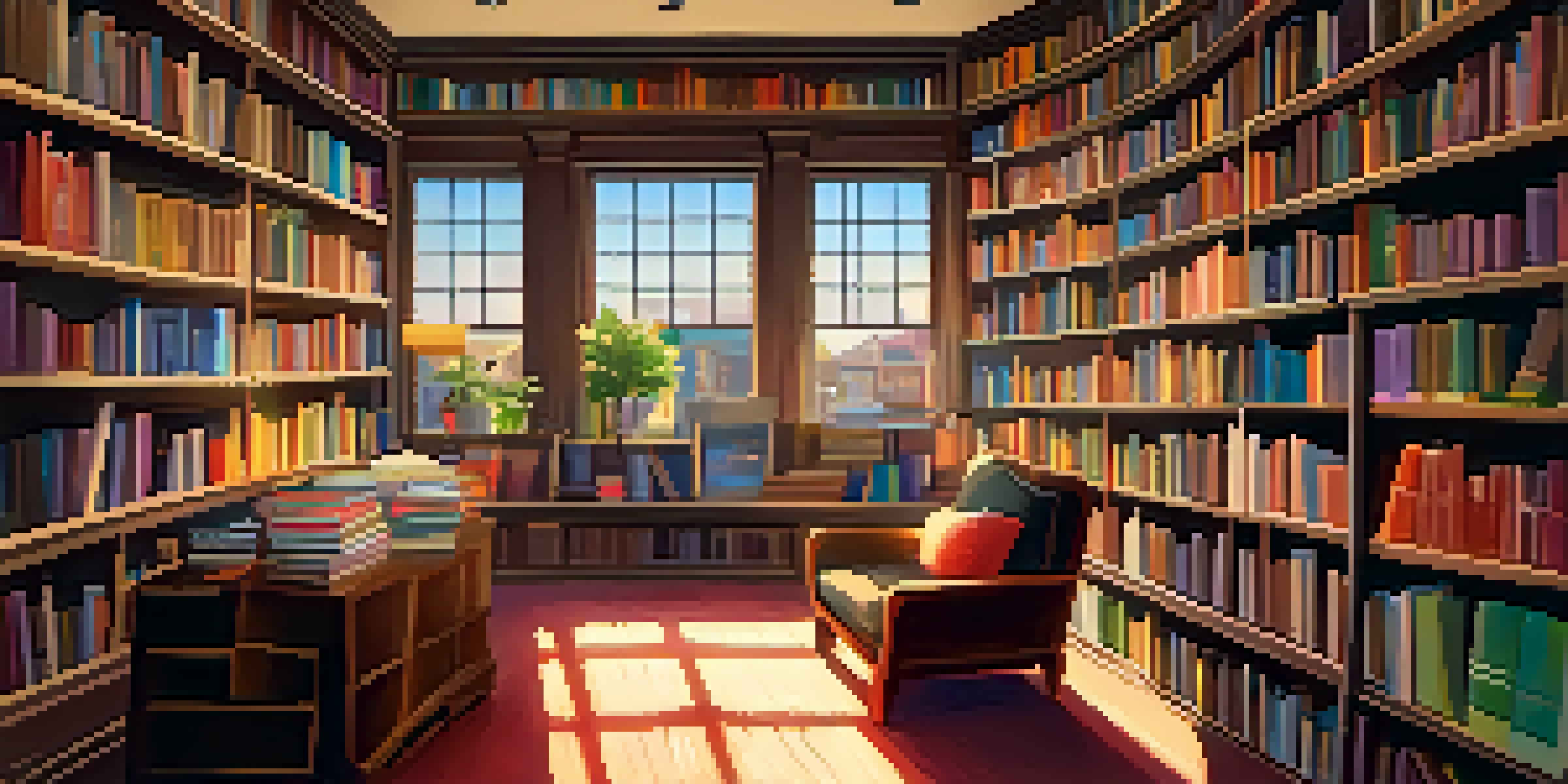 A warm and inviting independent bookstore with wooden shelves filled with books, a cozy reading nook, and sunlight filtering through a window.