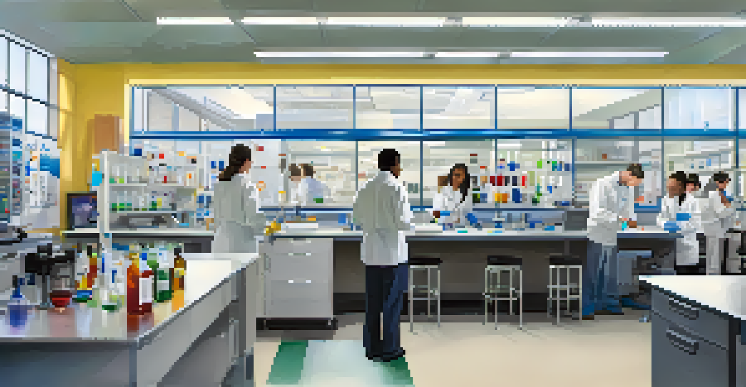 Students working in a biotechnology lab at San Jose State University, surrounded by modern scientific equipment.