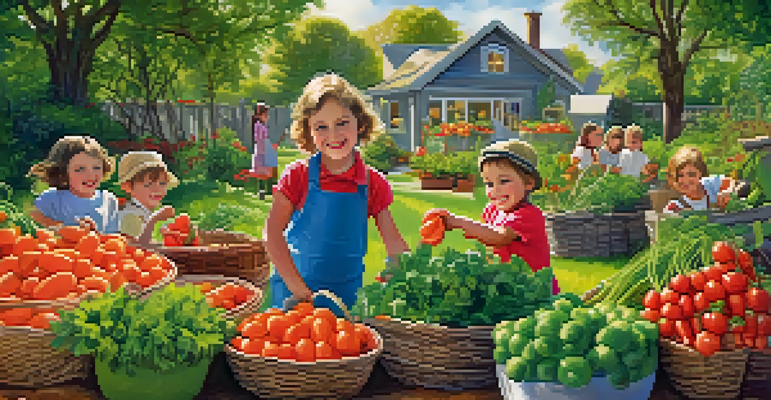 Children happily harvesting carrots and tomatoes in a sunny garden, showcasing their vibrant fruits and vegetables, filled with joy and excitement.