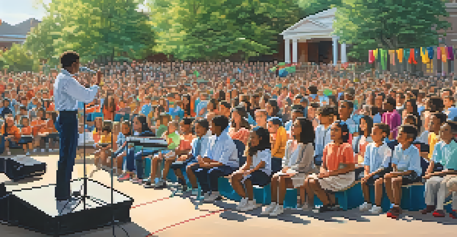 Students performing on stage at a school event with an enthusiastic audience of parents and teachers enjoying the show.
