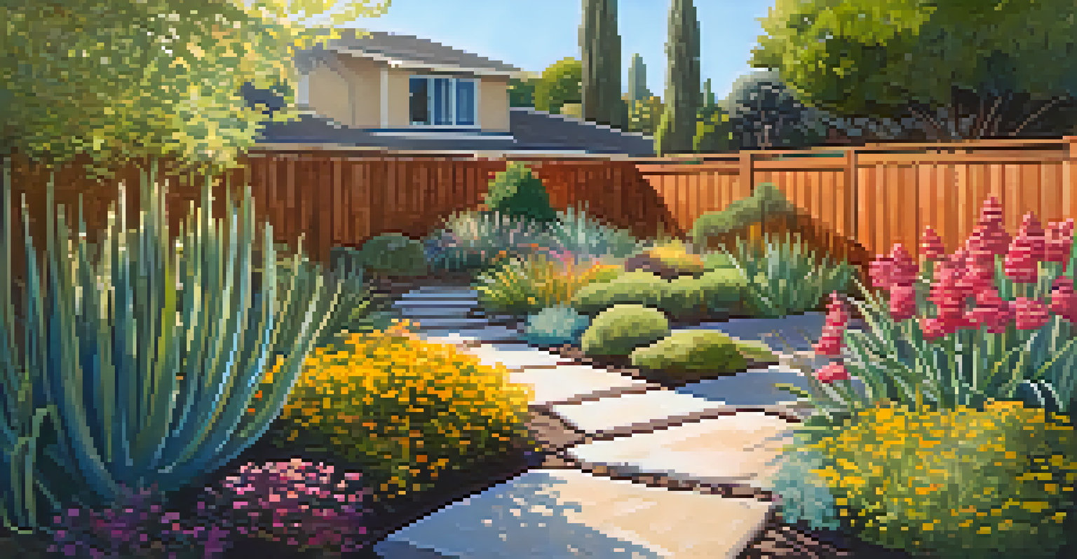 A vibrant drought-resistant garden with native plants and colorful flowers in a San Jose backyard.