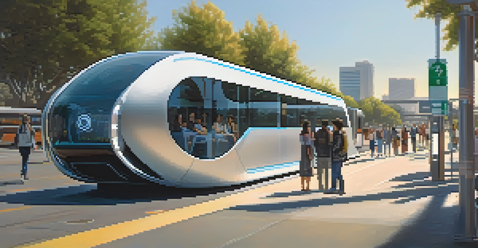 An autonomous vehicle at a transit hub in San Jose with passengers approaching, set in a modern urban environment.