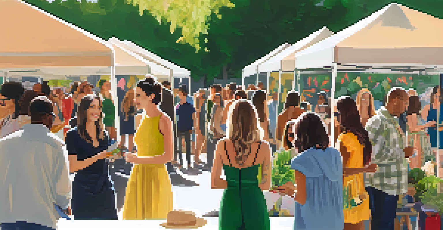 A community fashion event in San Jose with local designers showcasing collections, colorful stalls, and an engaging audience in a festive atmosphere.