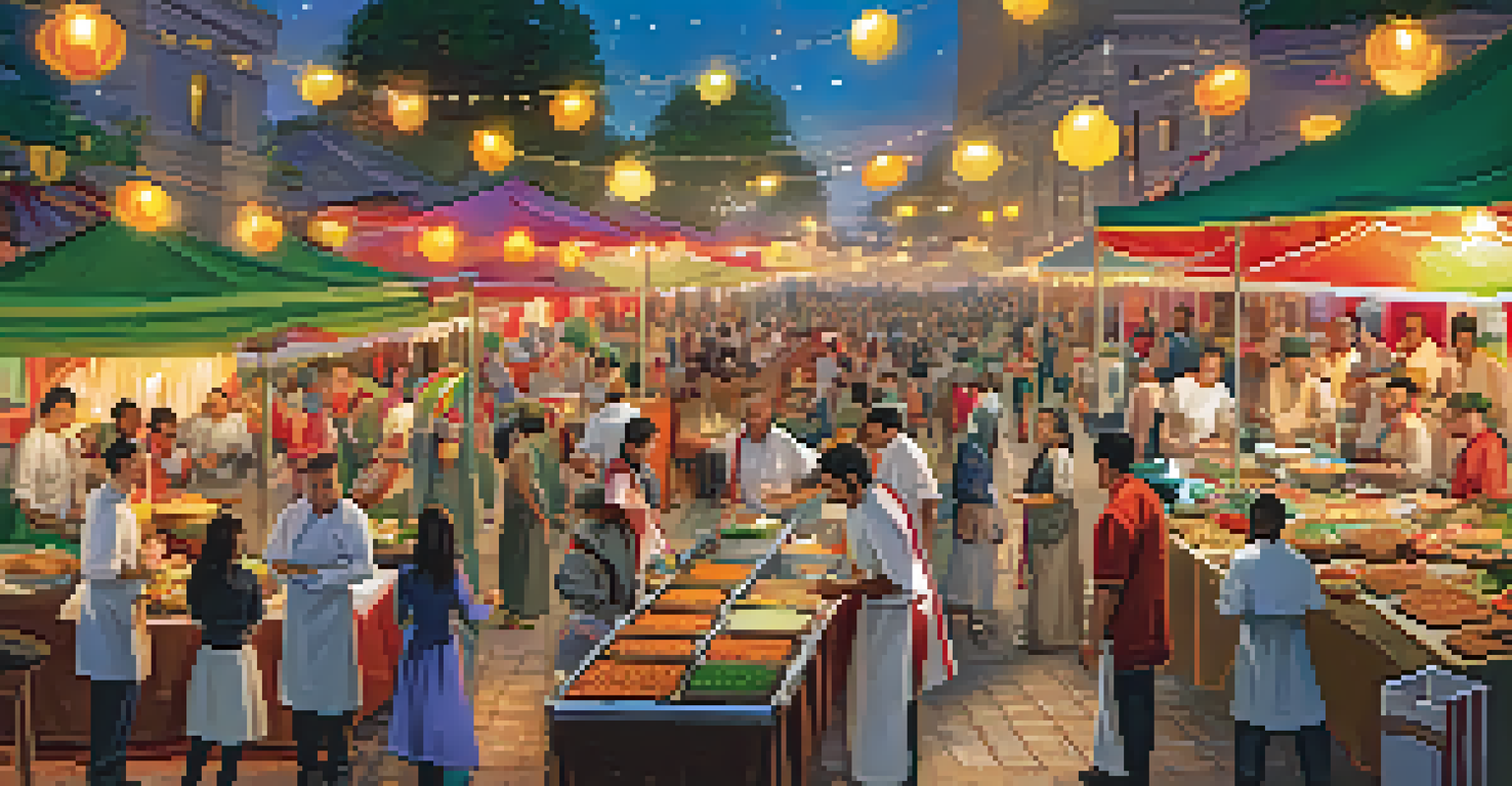 A vibrant culinary festival with food stalls, cooking demonstrations, and cultural performances in a festive atmosphere.