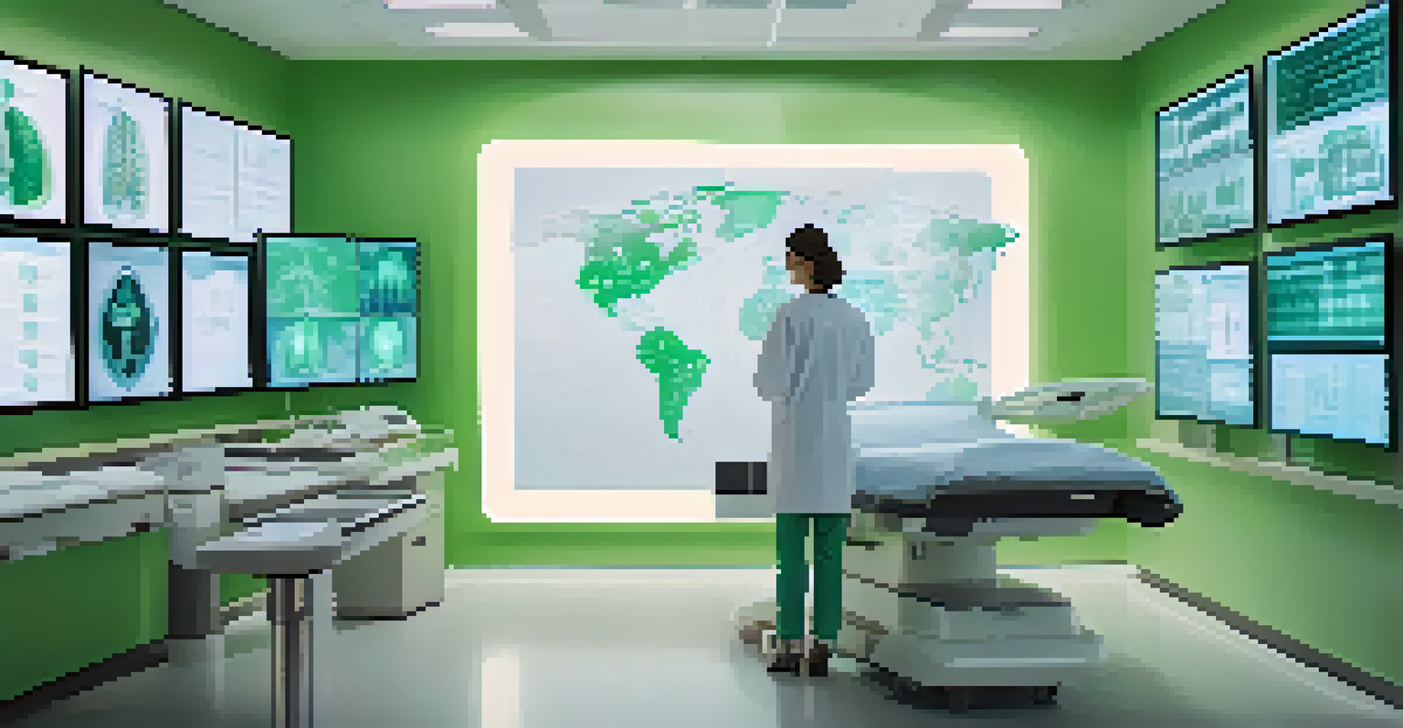 A doctor analyzing medical images using AI tools in a modern hospital, with highlighted anomalies on a screen.
