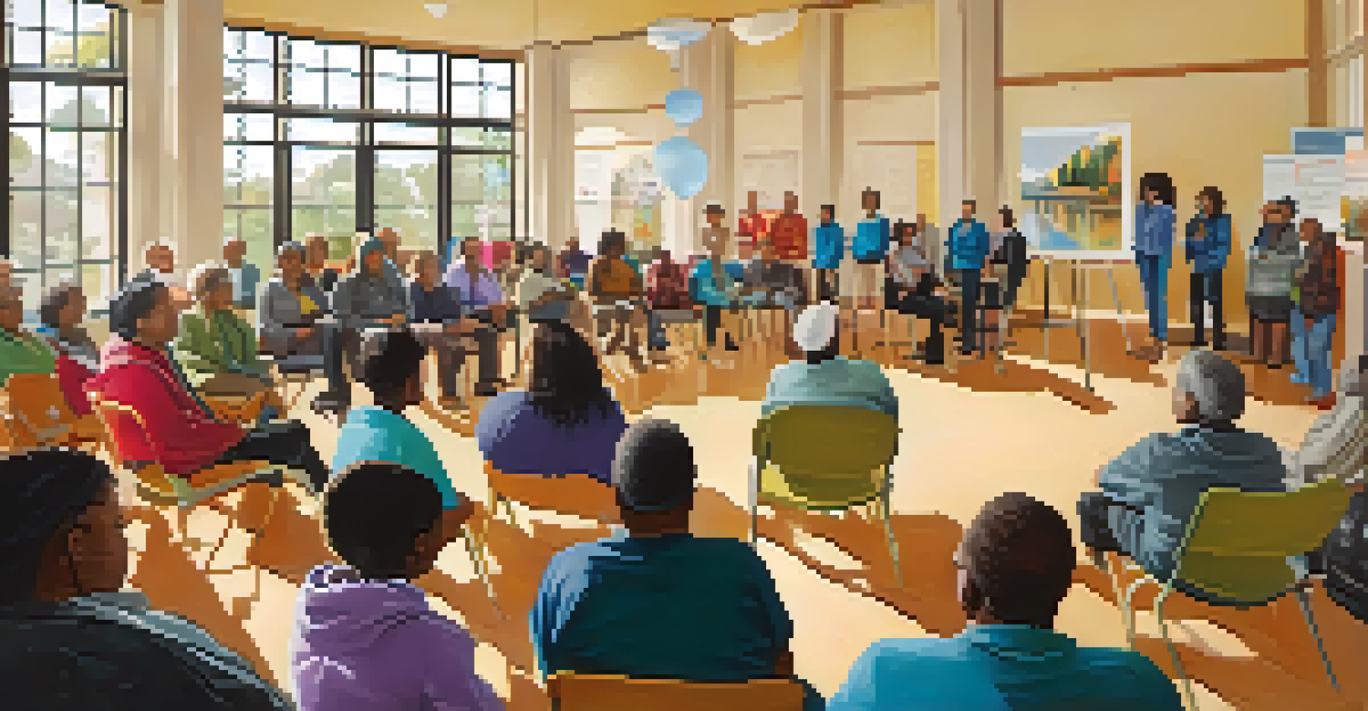 A community meeting focused on affordable housing, with residents gathered and engaged in a discussion.